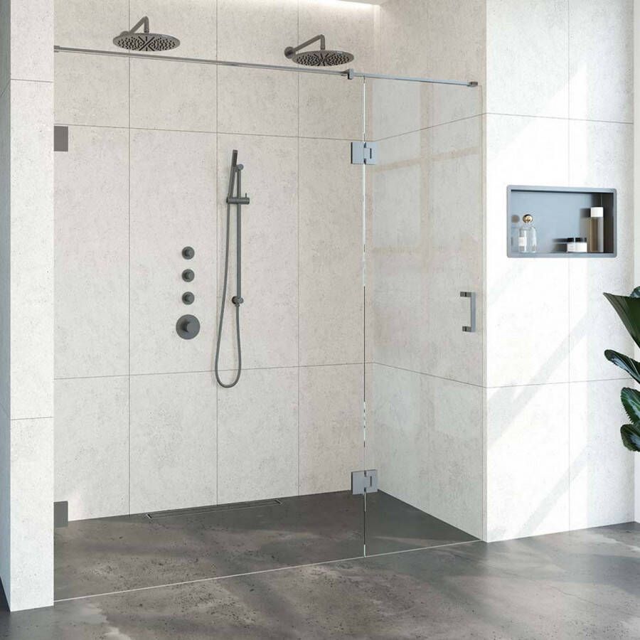 Sanitop BRAUER Void nisdeur 2-delig helder glas 110x200 omkeerbaar met draaideur 60 aan glas incl. glascoating PVD RVS-kleurig - Foto 4