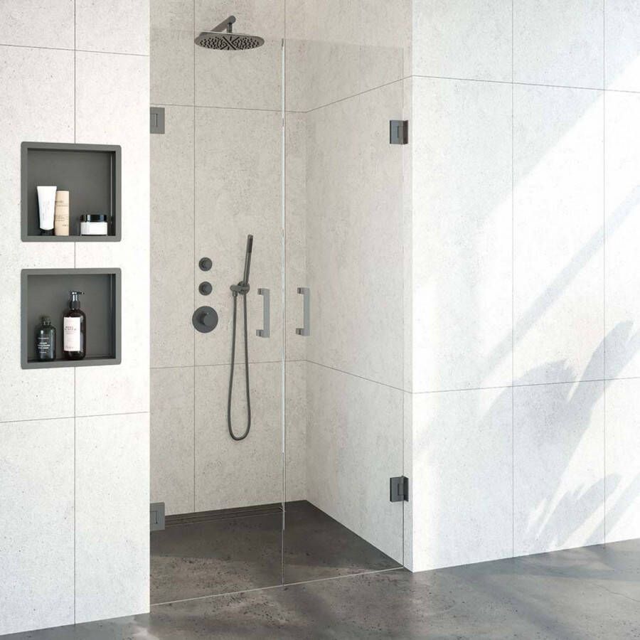 Saniclass Create Pendeldeuren 100x200cm profielloos met antikalk en 8mm veiligheidsglas Goud geborsteld 4JC16