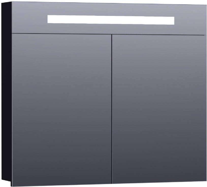 Saniclass 2.0 Spiegelkast 80x70x15cm verlichting geintegreerd 2 links- en rechtsdraaiende spiegeldeuren MDF mat zwart 7322