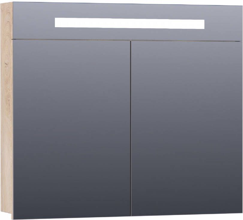 Saniclass 2.0 Spiegelkast 80x70x15cm verlichting geintegreerd 2 links- en rechtsdraaiende spiegeldeuren MFC sahara 7327