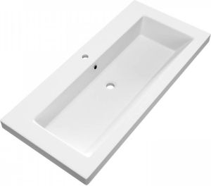 Saniclass Foggia meubelwastafel 100x46x5cm met overloop 1 wasbak 1 kraangat mineraalmarmer mat Wit WT-FOM1001