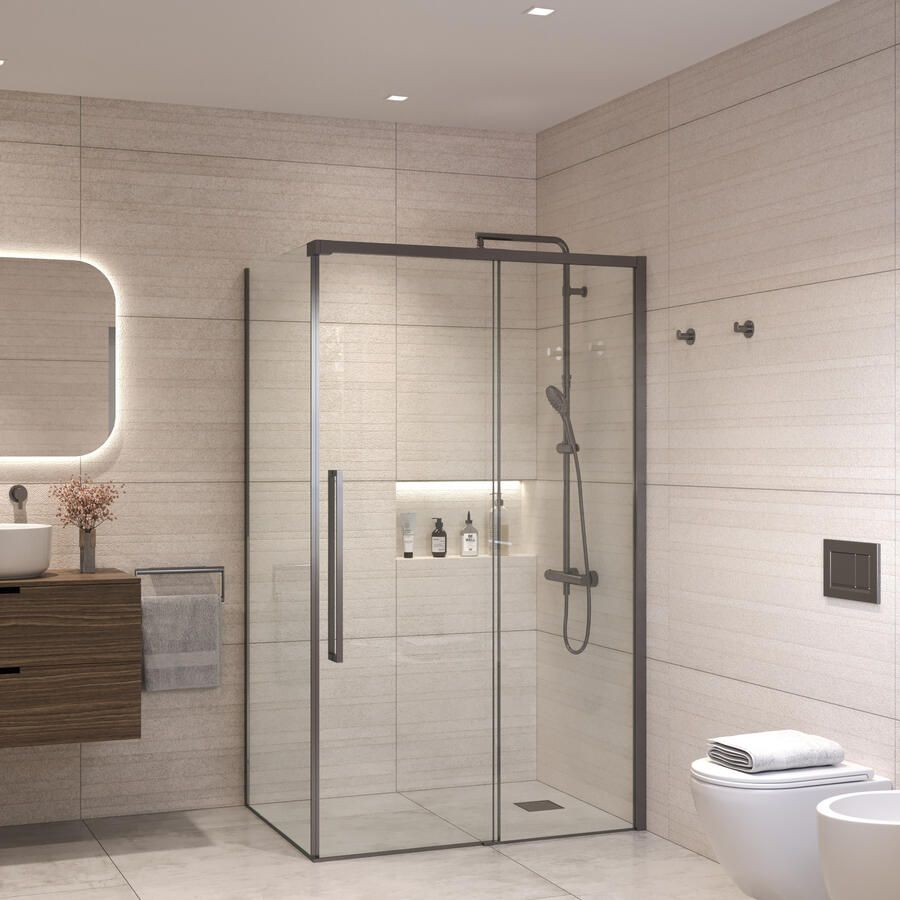 Sanivo Douchecabine Nova Soft Close Gunmetal Helder Glas (Alle Maten)