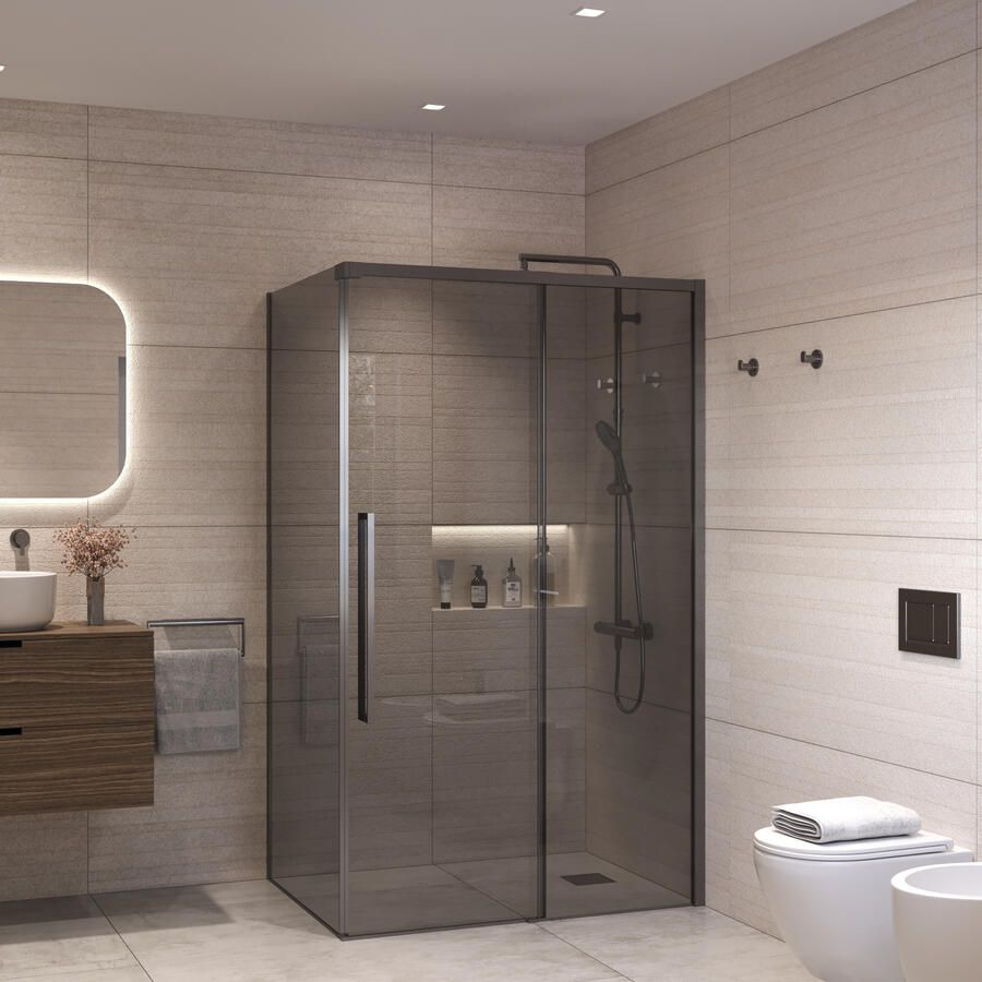 Sanivo Douchecabine Nova Soft Close Gunmetal Rookglas (Alle Maten)