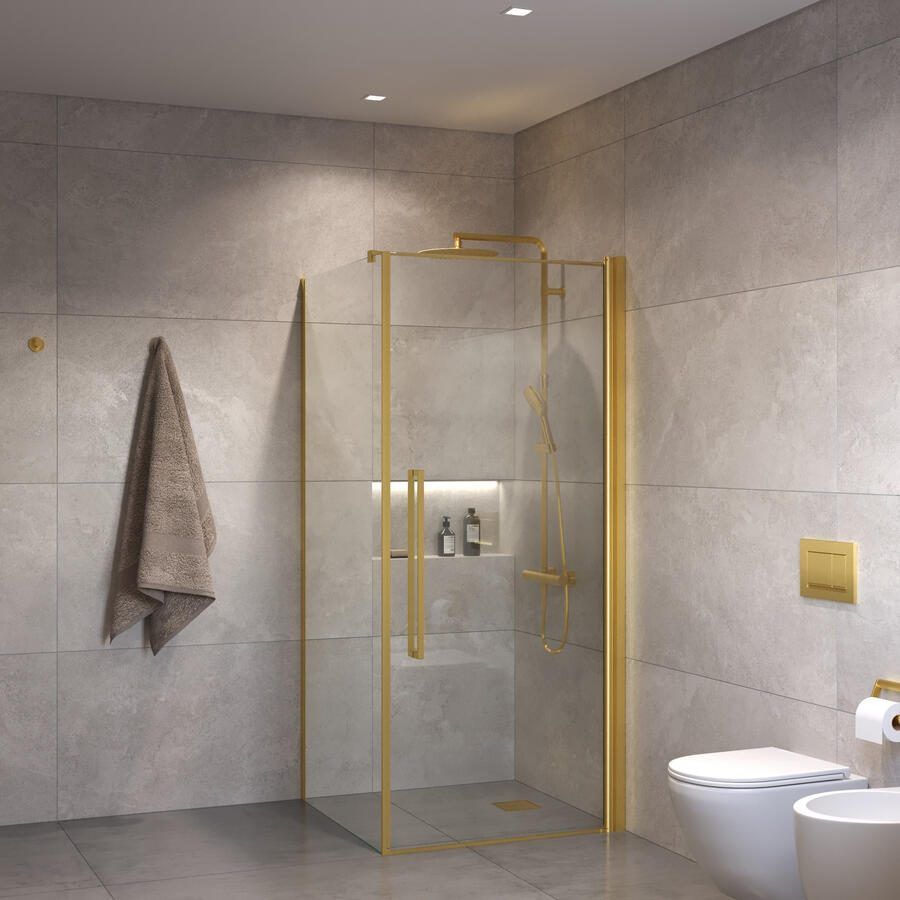 Sanivo Douchecabine Suno Helder Glas Met Geborsteld Messing Goud Profiel (Alle Maten)