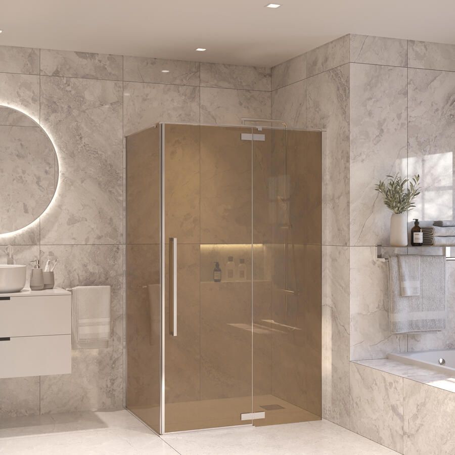 Sanivo Douchecabine Vigo Met Vast Paneel Champagne Glas Met Montagesets Chroom - Foto 2