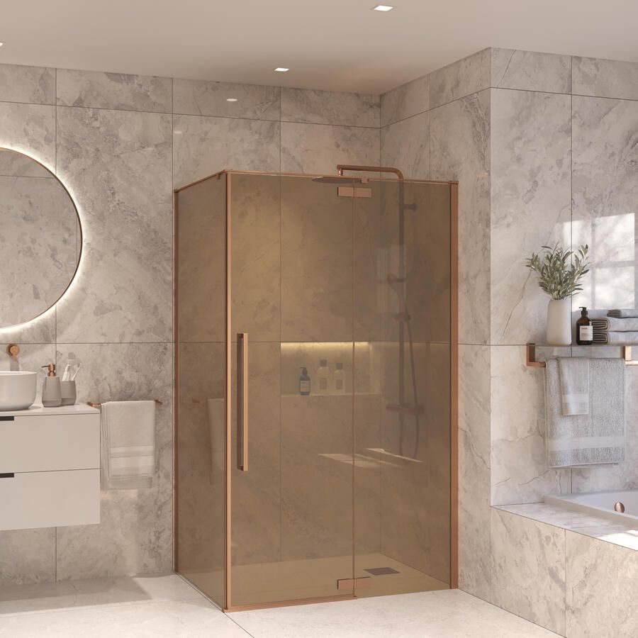 Sanivo Douchecabine Vigo Met Vast Paneel Champagne Glas Met Montagesets Geborsteld Brons - Foto 2