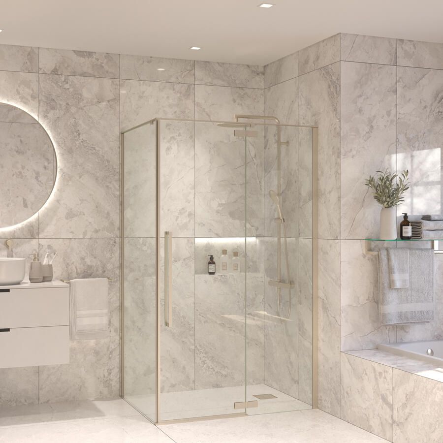 Sanivo Douchecabine Vigo Met Vast Paneel Champagne Glas Met Montagesets RVS Look - Foto 2