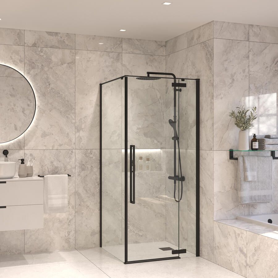 Sanivo Douchecabine Vigo Met Vast Paneel Helder Glas Met Montagesets Mat Zwart - Foto 2