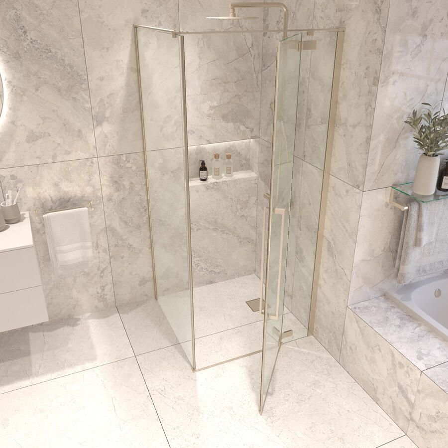 Boss & Wessing BWS Inloopdouche Curvy Helder Glas 100x200 met handdoekhouder Geborsteld Goud Profiel - Foto 2