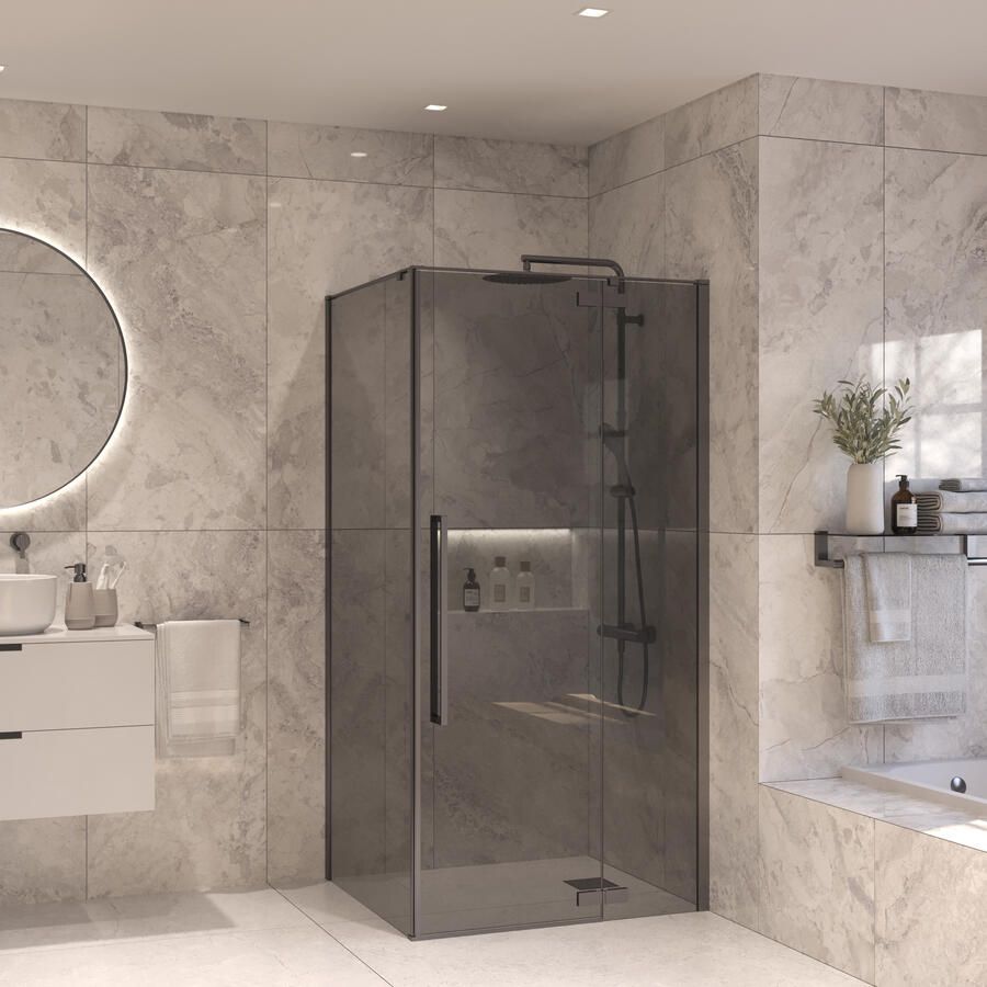 Sanivo Douchecabine Vigo Met Vast Paneel Rookglas Met Montagesets Gunmetal (Alle maten)