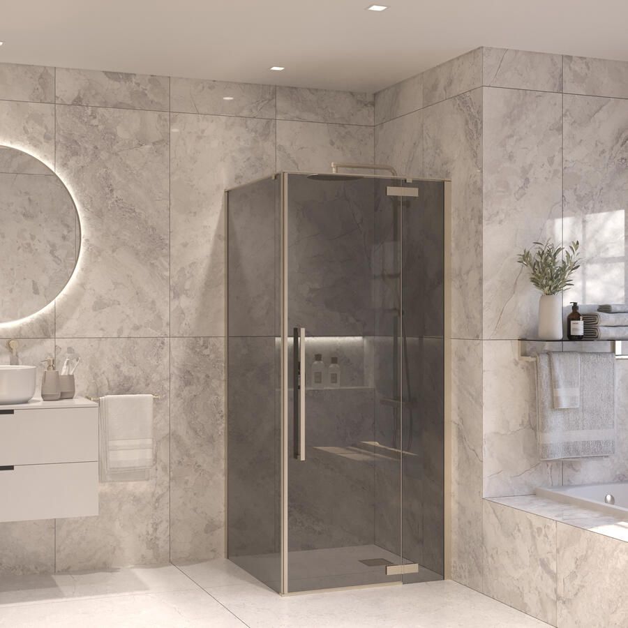 Sanivo Douchecabine Vigo Met Vast Paneel Rookglas Met Montagesets RVS Look (Alle maten)