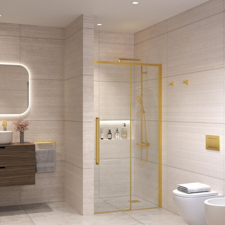 Aqua Vista Lokla Linea nisdeur 100x200cm incl. montageset geborsteld goud R-BYT-LC100-SCX