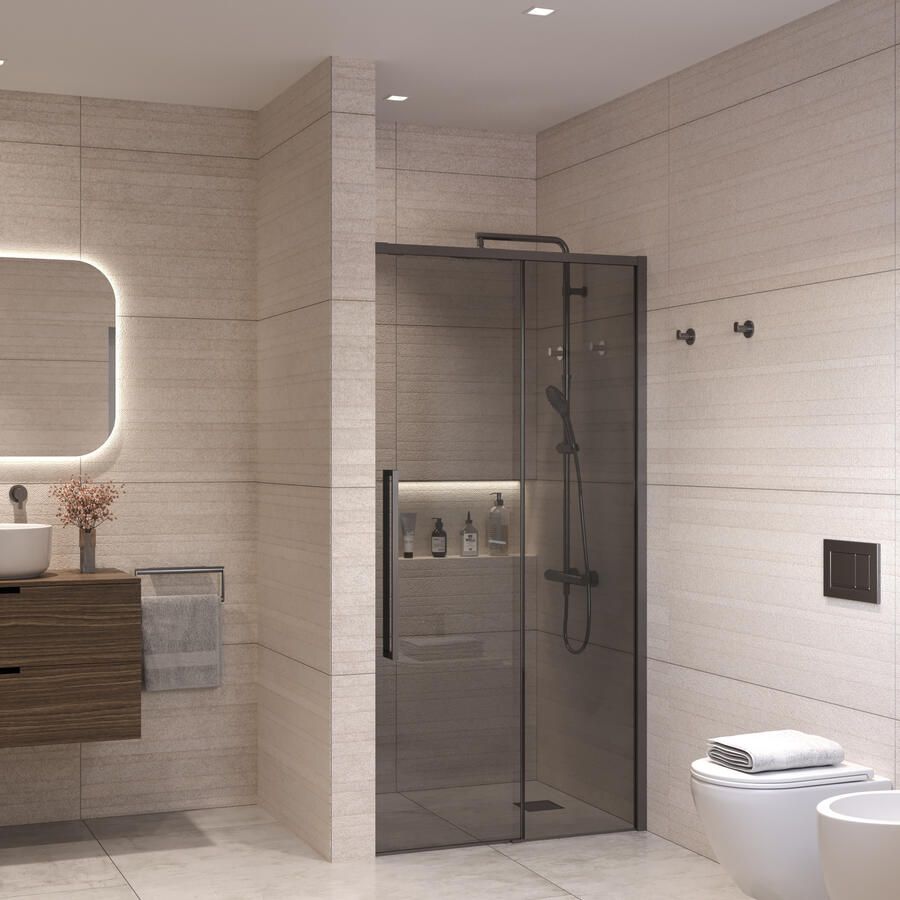Sanivo Nisdeur Nova Soft Close 110x200 cm Gunmetal Rookglas Nano 8 mm