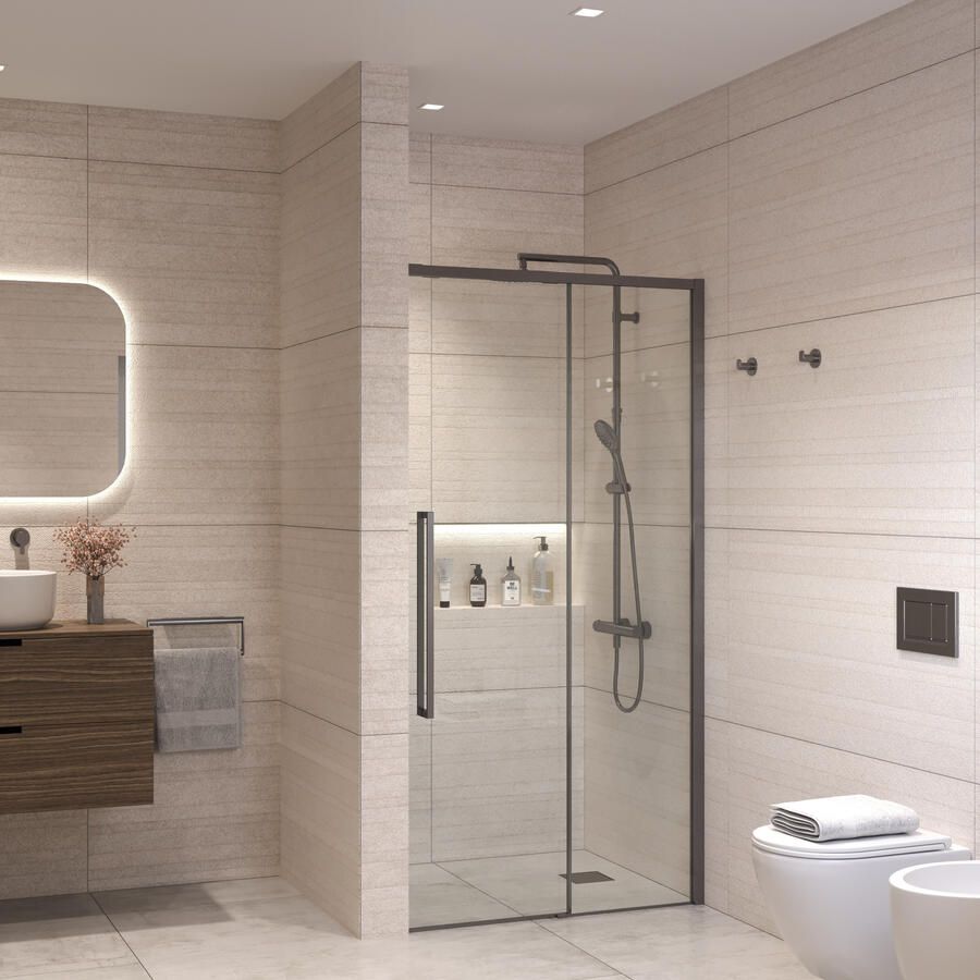 Sanivo Nisdeur Nova Soft Close 130x200 cm Gunmetal Helder Nano 8 mm