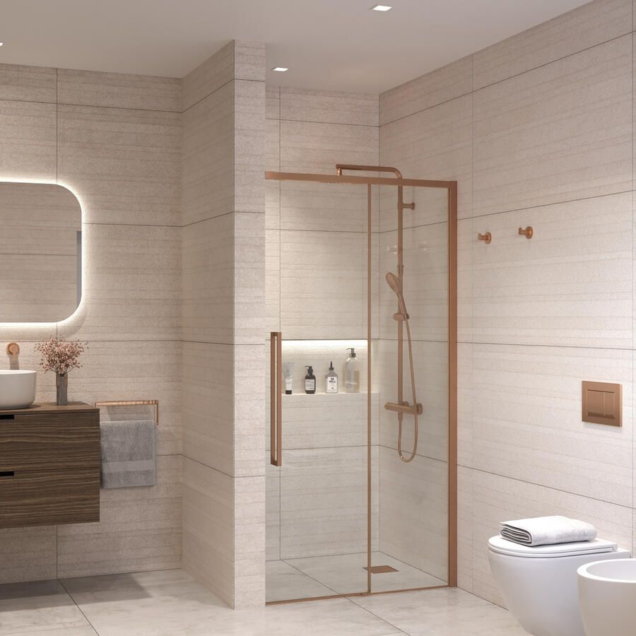 Aqua Vista Lokla Linea nisdeur 160x200cm incl. montageset geborsteld koper R-BC-LC160-SCX