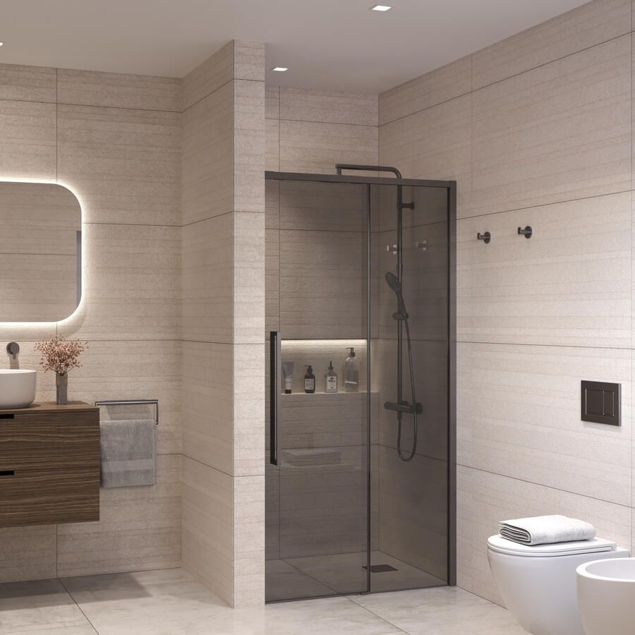 Sanivo Nisdeur Nova Soft Close 140x200 cm Gunmetal Rookglas Nano 8 mm