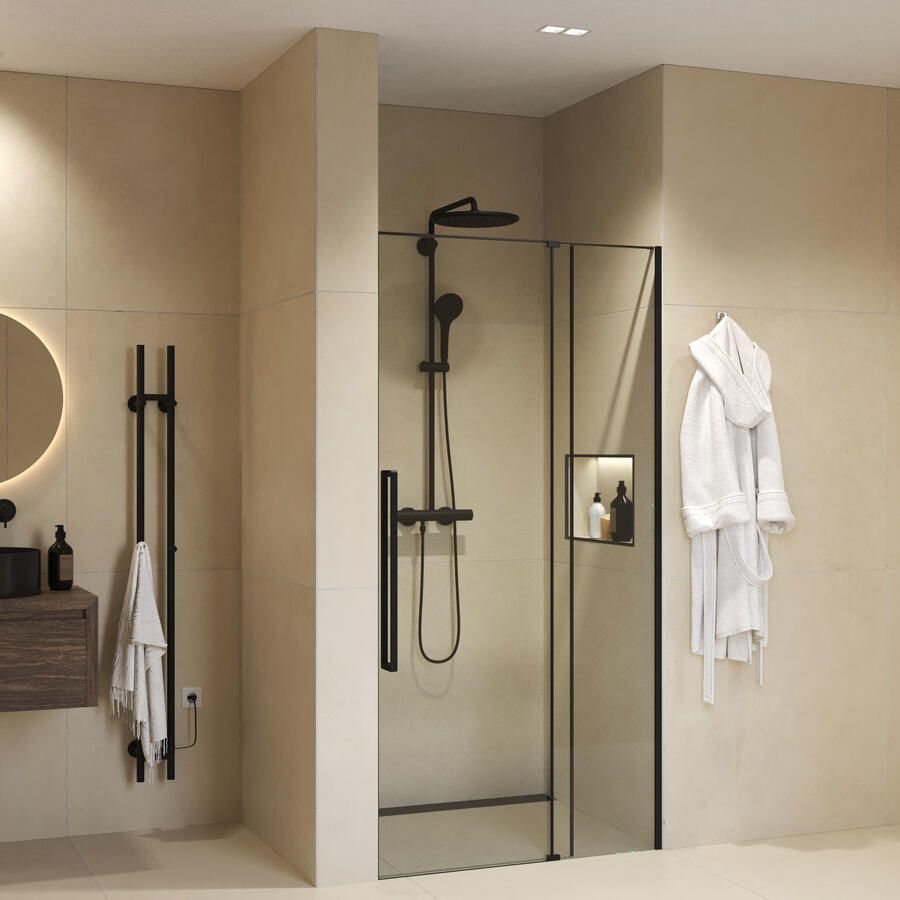 Sanivo Nisdeur Sena Met Vast Paneel Helder Glas 130x200 cm Met Montageset Mat Zwart