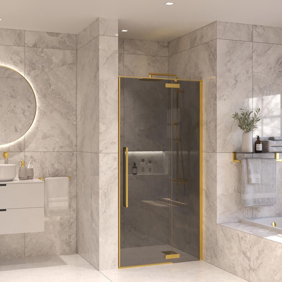 Sanivo Nisdeur Set Vigo Rookglas 100x200 Geborsteld Messing Goud