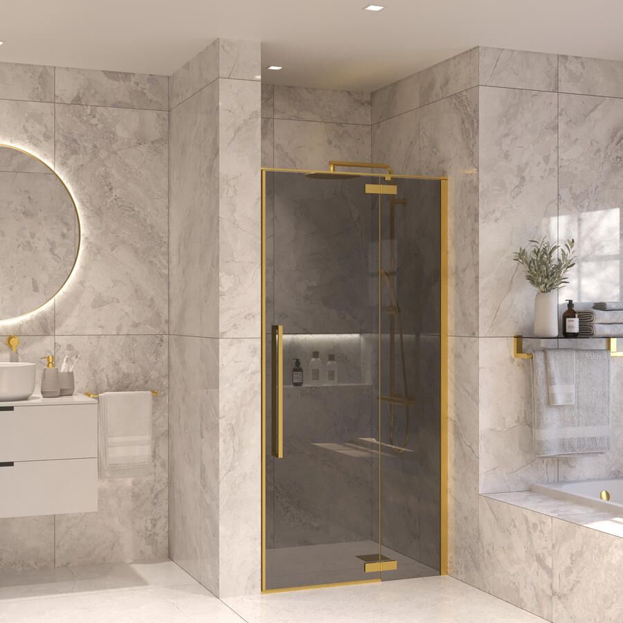 Sanivo Nisdeur Set Vigo Rookglas 90x200 Geborsteld Messing Goud