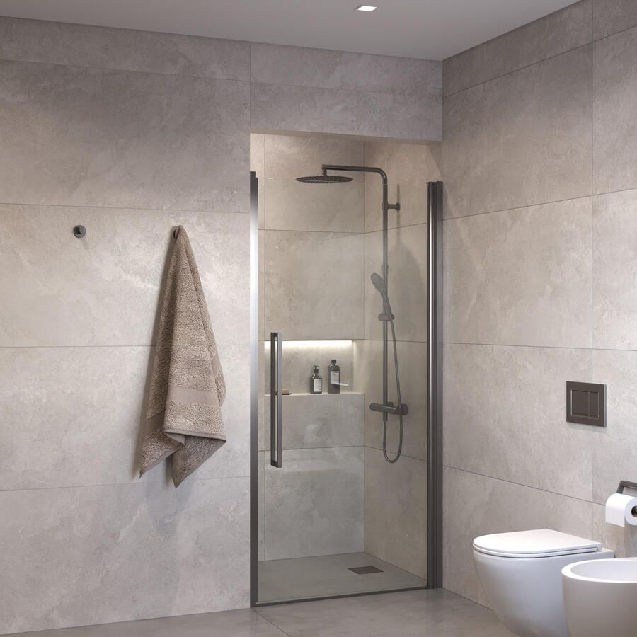 Sanivo Suno Nisdeur draaideur 70 cm Gunmetal Helder Glas 8 mm Nano