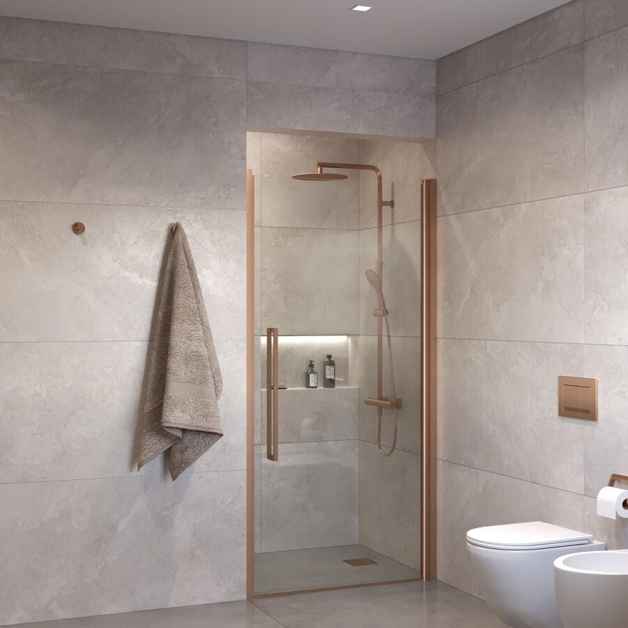 Sanivo Suno Nisdeur draaideur 90 cm Geborsteld Brons Helder Glas 8 mm Nano