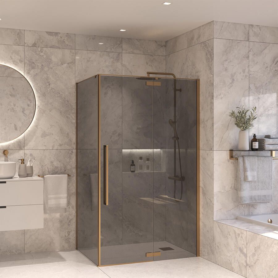 Sanivo Vigo Douchecabine Met Vast Paneel Rookglas Met Montagesets Tuscany Bronze (Alle Maten)