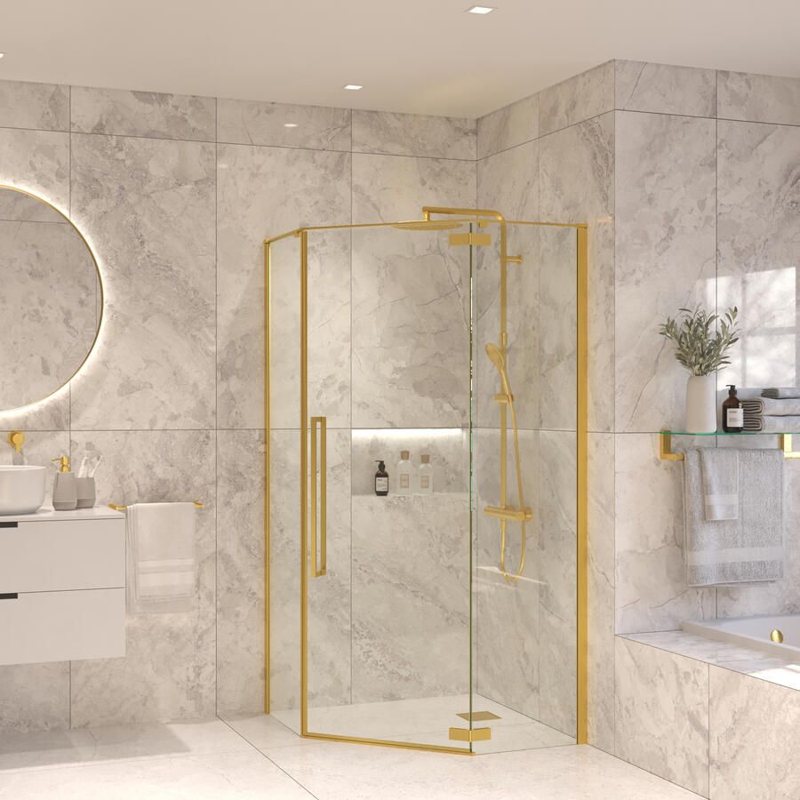 Sanivo Vijfhoekige Douchecabine Vigo 90x90x200 cm Geborsteld Messing Goud