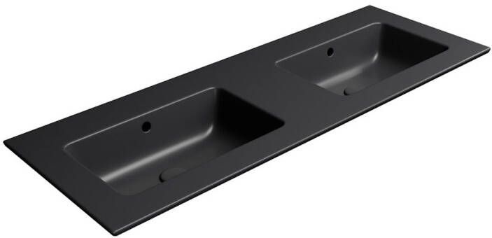 Sapho Dubbele Wastafel Keramiek Zonder Kraan Gat Pura 122x46 cm Mat Zwart