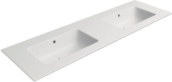 Sapho Dubbele Wastafel Keramiek Zonder Kraan Gat Pura 142x46 cm Mat Wit