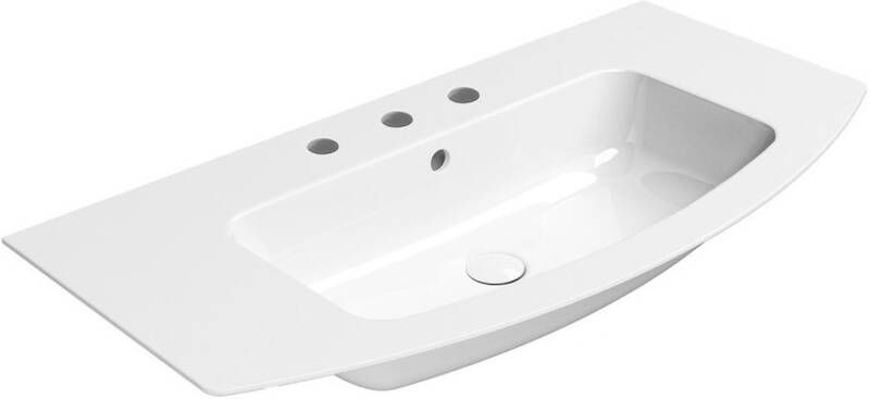 Sapho Gebogen Keramiek Wastafel Geslepen Onderkant Met 3 Kraan Gaten Pura 102x52 cm Wit ExtraGlaze
