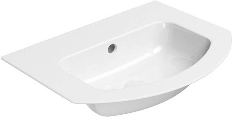 Sapho Gebogen Keramiek Wastafel Geslepen Onderkant Zonder Kraan Gat Pura 62x48 cm Wit ExtraGlaze