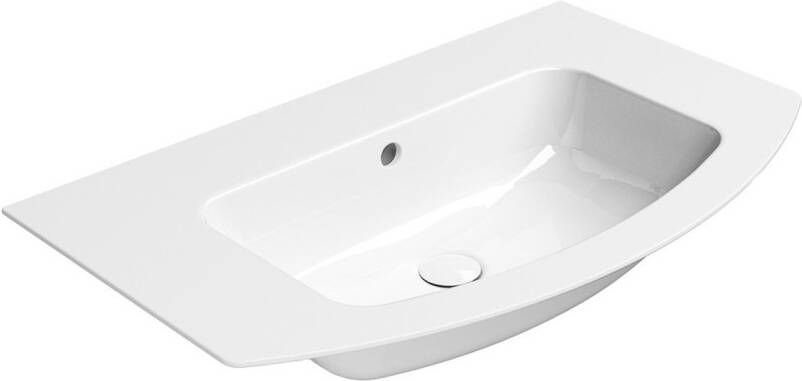 Sapho Gebogen Keramiek Wastafel Geslepen Onderkant Zonder Kraan Gat Pura 82x49 cm Wit ExtraGlaze