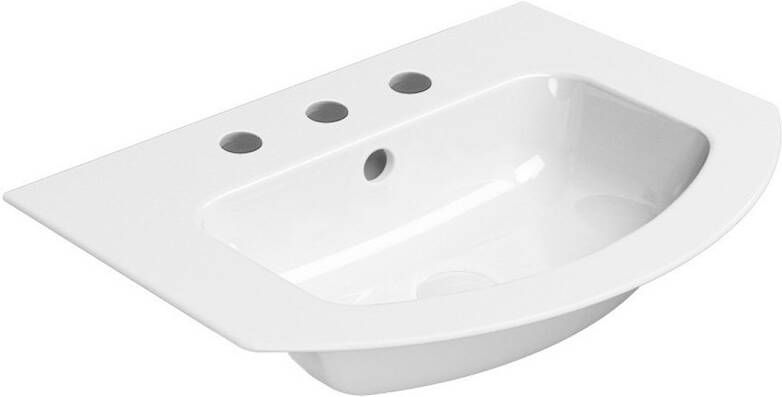 Sapho Gebogen Keramiek Wastafel Met 3 Kraan Gaten Pura 62x48 cm Wit ExtraGlaze