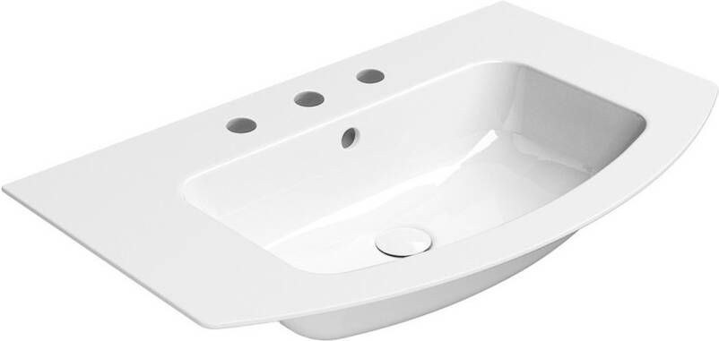 Sapho Gebogen Keramiek Wastafel Met 3 Kraan Gaten Pura 82x49 cm Wit ExtraGlaze