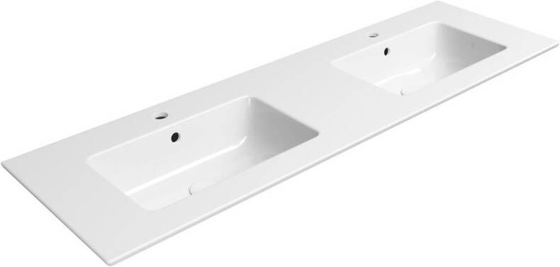 Sapho Keramiek Dubbele Wastafel Pura 142x46 cm Wit ExtraGlaze