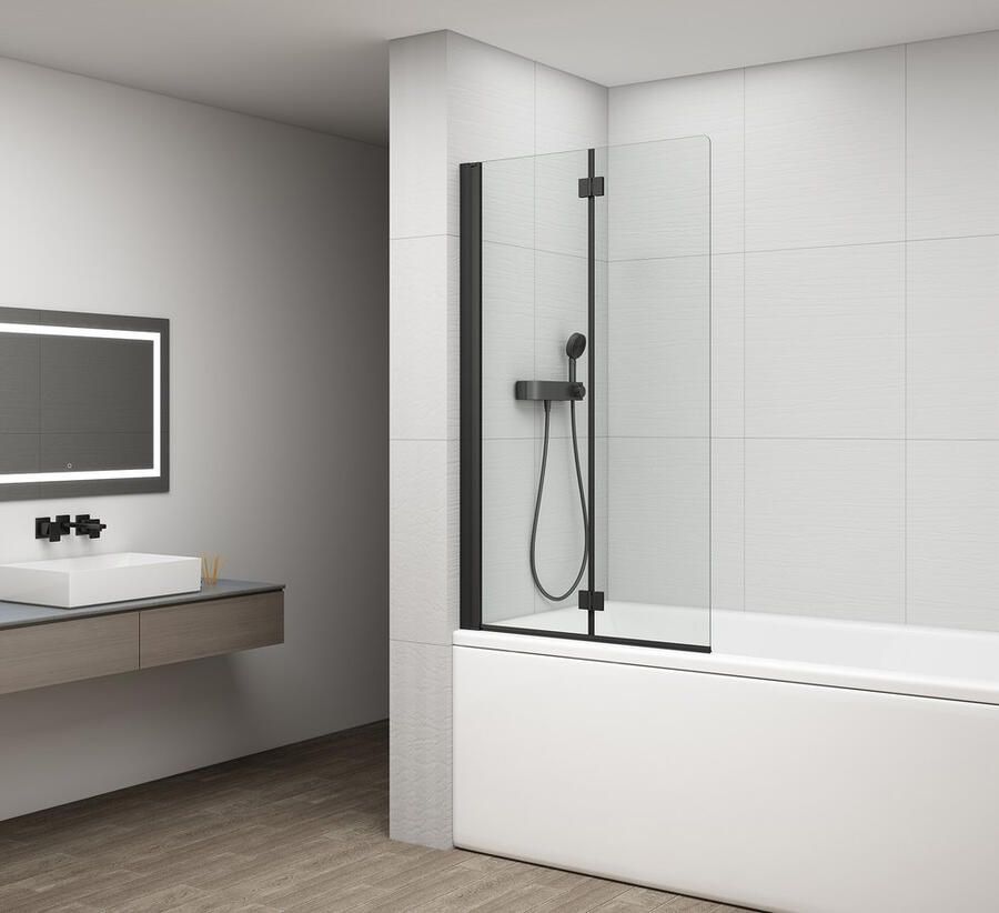 Sapho Badwand Draaibaar Rota 120 cm Zwart