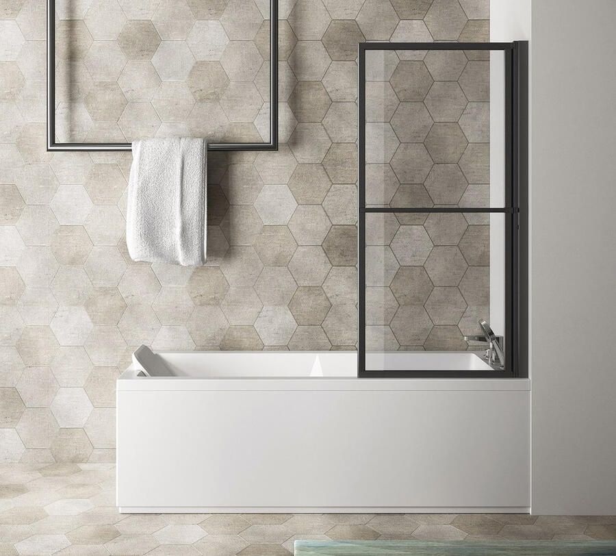 Polysan Kagera opklapbare badwand 71 helder glas mat zwart frame