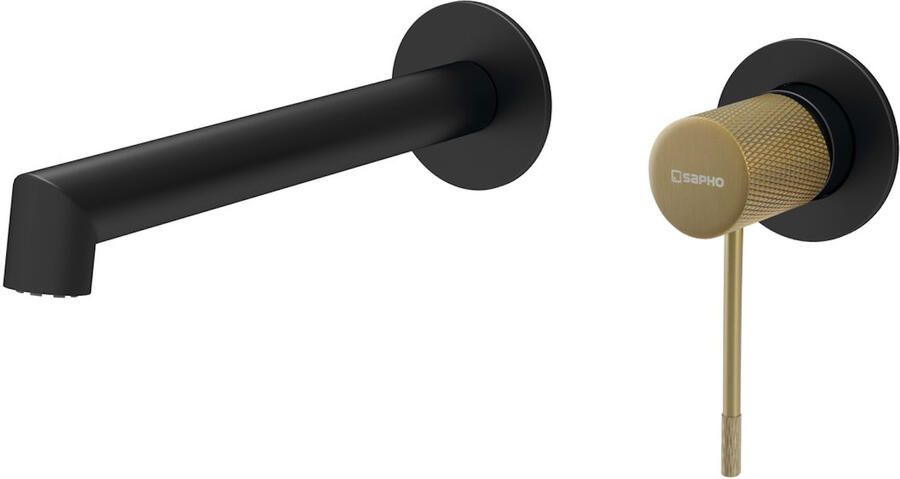 Sapho Wastafel Mengkraan 2-gats Hangend Hoog Solaris Mat Zwart Goud