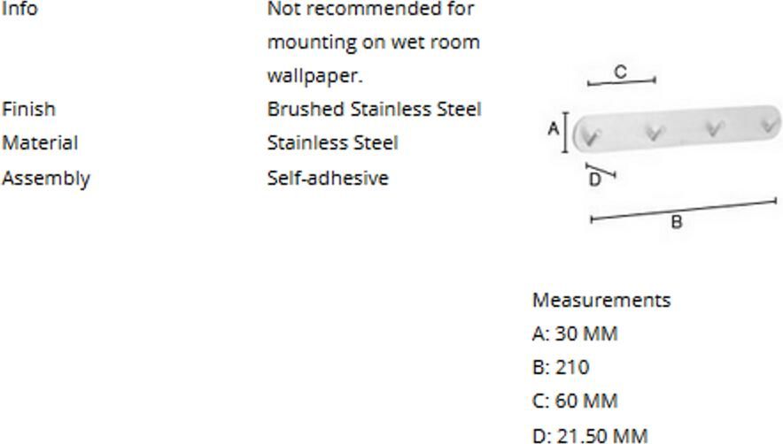 Smedbo Beslagsboden Handdoekhouder 21x3x2.2cm zelfklevend RVS Geborsteld Edelstaal B1083