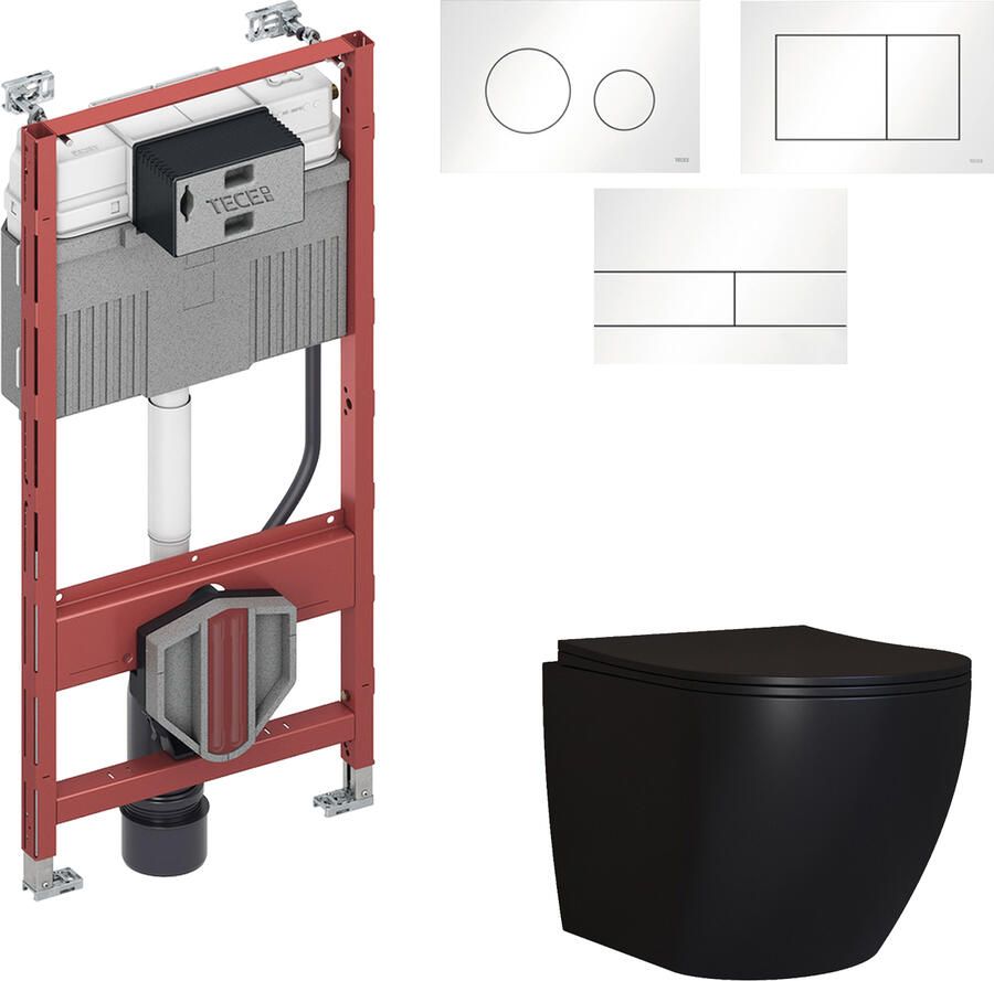 TECE Profile Inbouwreservoir Toiletset Geberit ONE Rimless Diepspoel Turboflush Wit met drukplaat