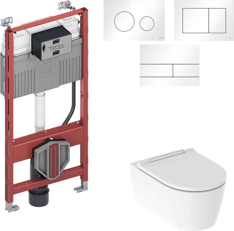 TECE Profile Inbouwreservoir Toiletset Geberit ONE Rimless Diepspoel Turboflush Wit met drukplaat