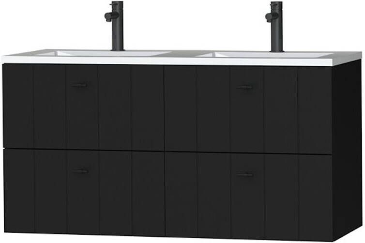 Tiger Maryport Meubelset 120 cm met 4 lades Mat zwart incl Quadro wastafel Hoogglans wit 1496028915