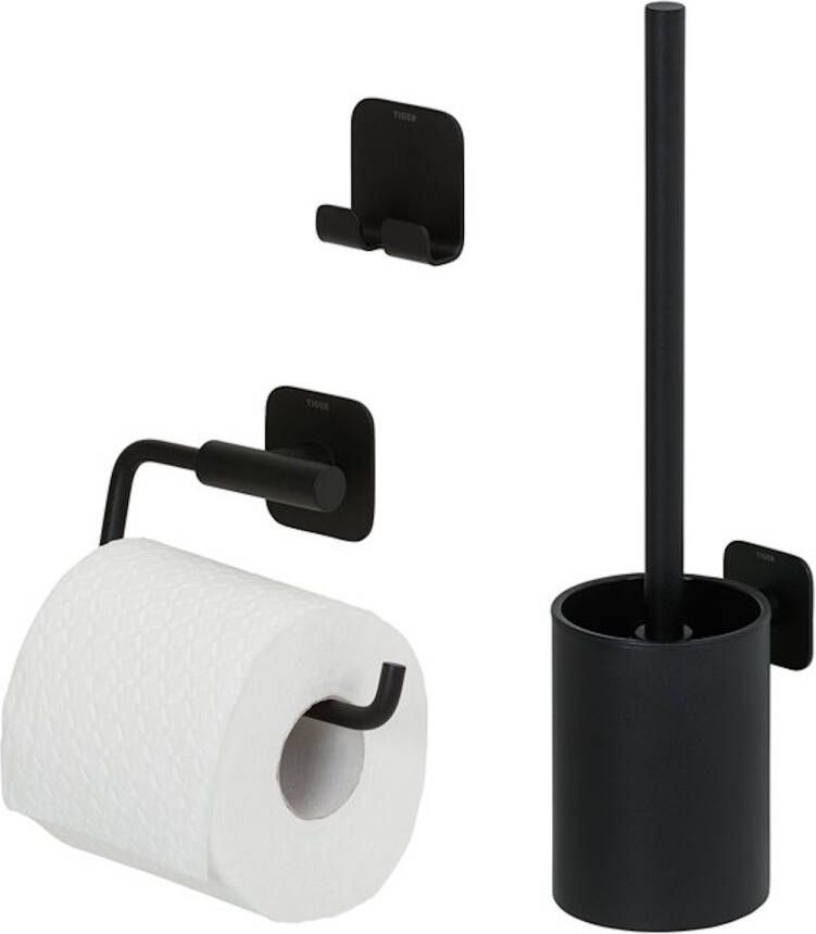 Tiger Colar Toiletaccessoireset Toiletborstel met houder Toiletrolhouder zonder klep Handdoekhaak Zwart 800134