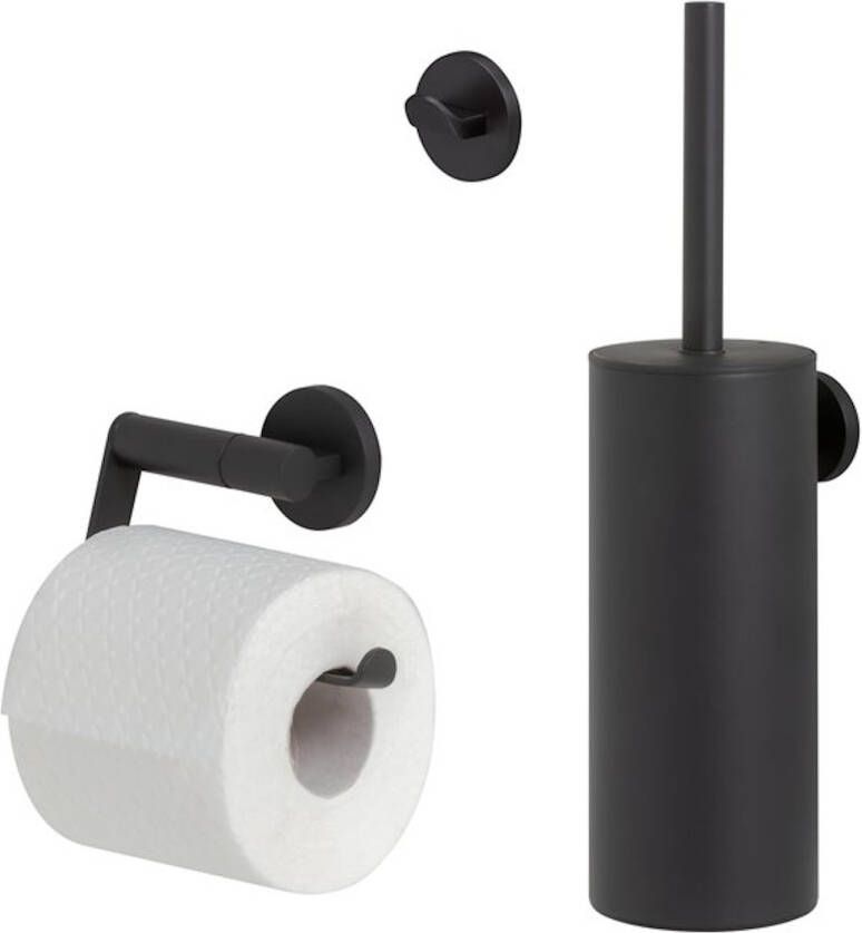 Tiger Noon Toiletaccessoireset Toiletborstel met houder Toiletrolhouder zonder klep Handdoekhaak Zwart 1321900701