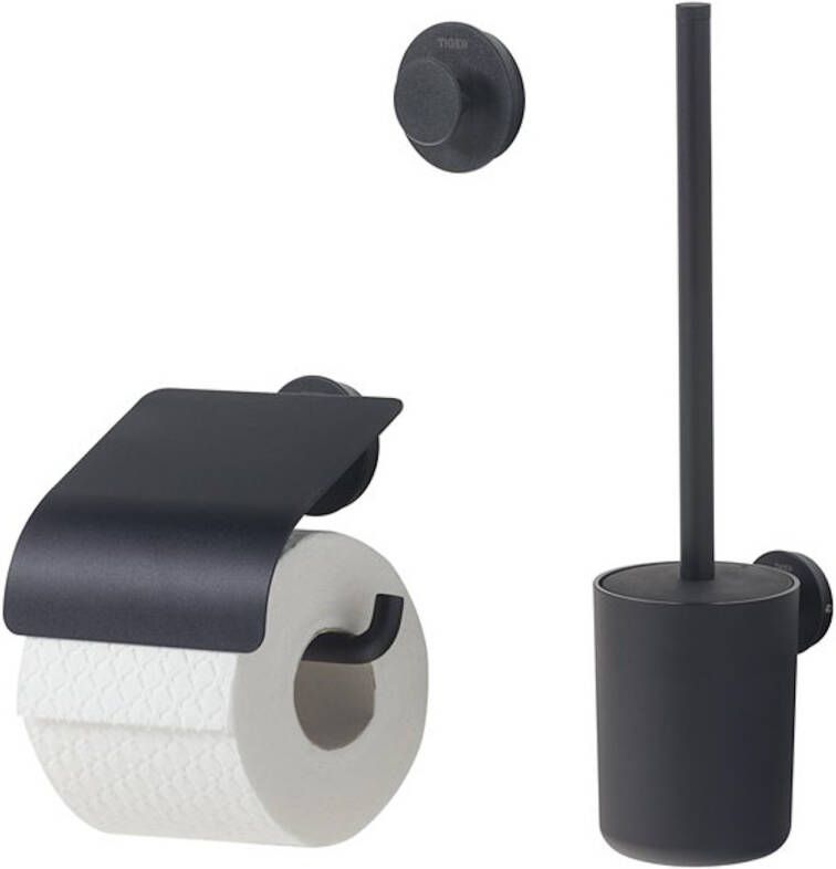 Tiger Toiletaccessoireset Urban Met Toiletborstel Toiletrolhouder Met Klep en Handdoekhaak Zwart