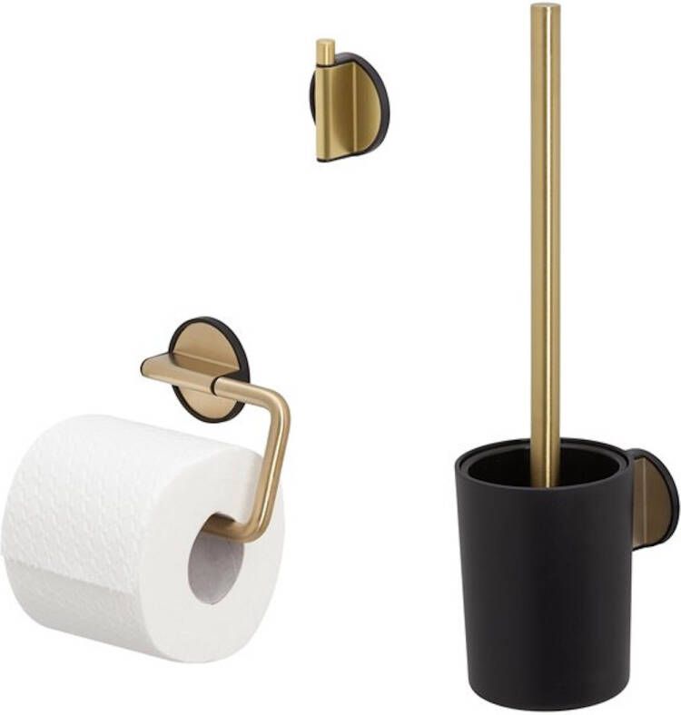 Tiger Tune Toiletaccessoireset Toiletborstel met houder Toiletrolhouder zonder klep Handdoekhaak Messing geborsteld Zwart 1326905601