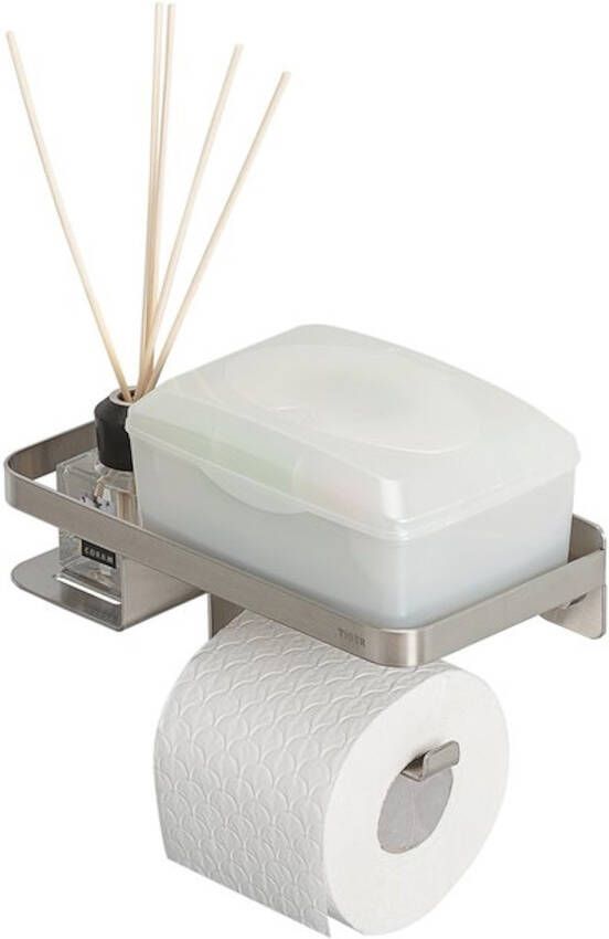 Tiger Caddy Toiletrolhouder met planchet RVS geborsteld 1401430946