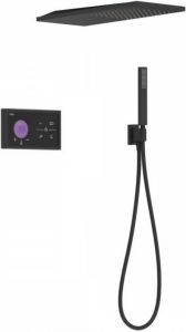 Tres Shower Technology elektronische inbouwthermostaat met regendouche 21x55cm en handdouche mat zwart