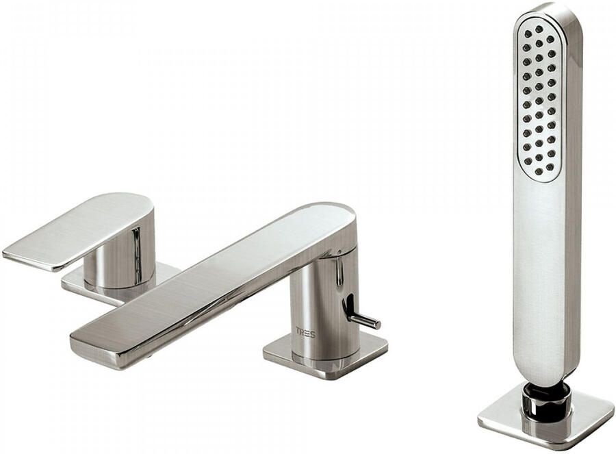 Tres Badrandkraan Loft Colors 1-Hendel Rechte Uitloop 18 cm met Omstel en Handdouche RVS - Foto 1