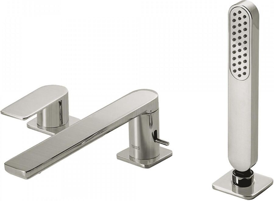 Tres Badrandkraan Loft Colors 1-Hendel Rechte Uitloop 22 cm met Omstel en Handdouche RVS